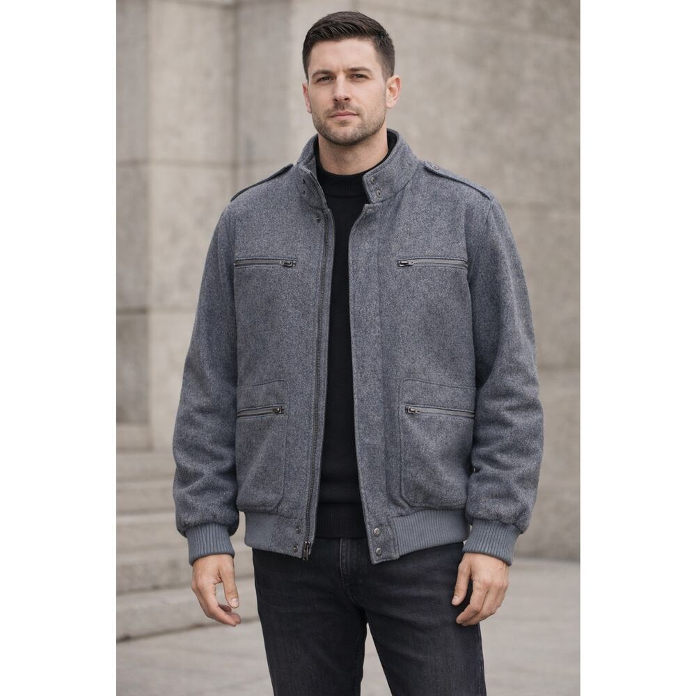 John Henry Mens XL Wool Blend Utility Bomber Y2K 6 Pocket Cold Weather Jacket